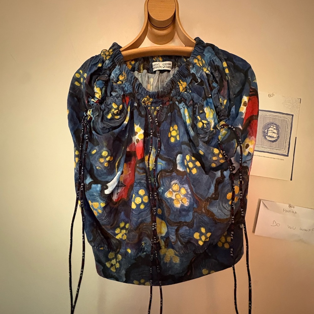 Blue Floral Drawstring Top